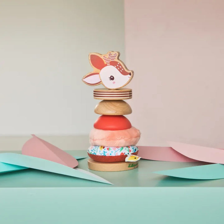 A charming Lilliputiens Stella the Fawn plush pyramid, developmental baby toys for growing skills