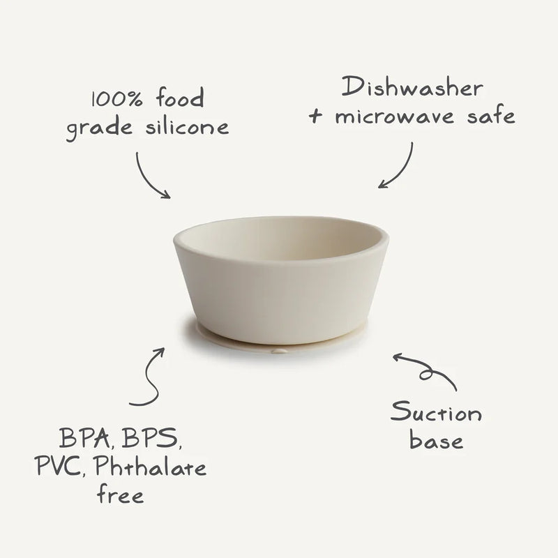 Mushie Suction Silicone Bowl Features featuring a secure easy-to-clean non-toxic design for safer cleaner feeding