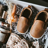 Tan Quinn Little Love Bug shoes in a gift box