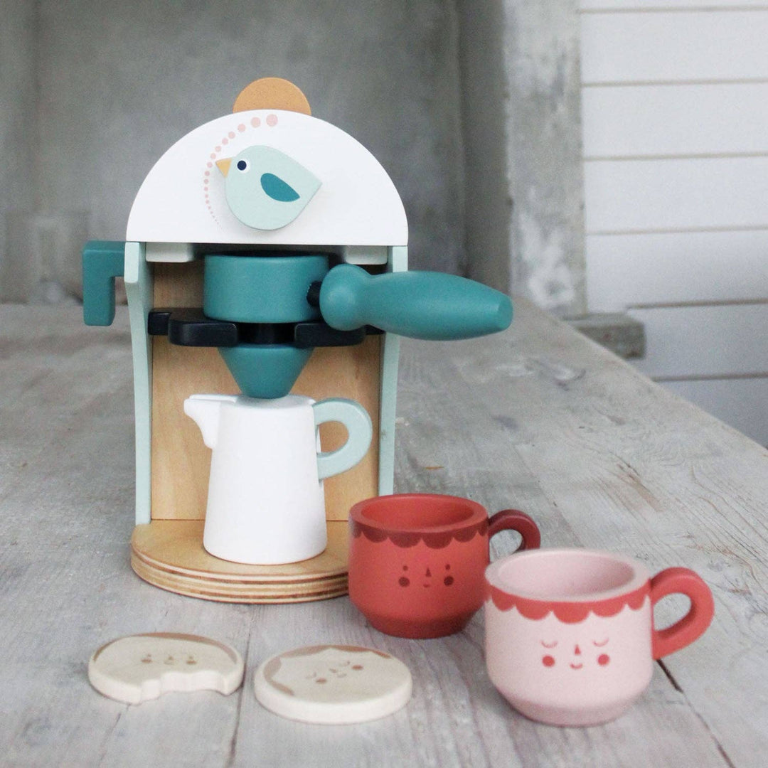 children's toy tender leaf wooden coffee maker and mugs perfect for pretend play