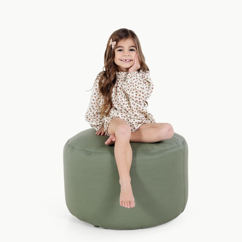 Gathre circle pouf in thyme green