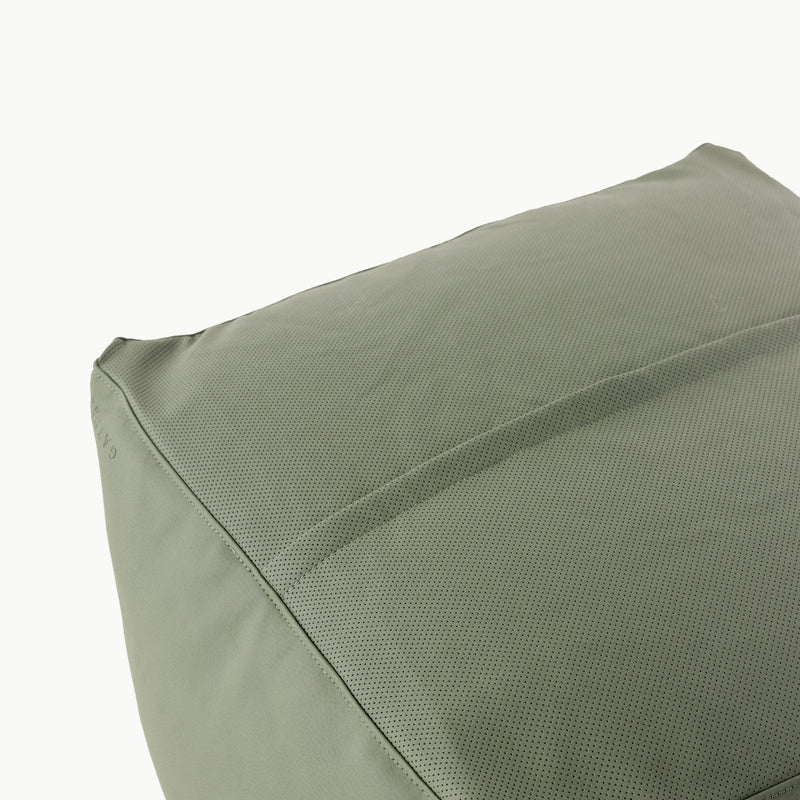 Gathre vegan leather pouf in thyme green