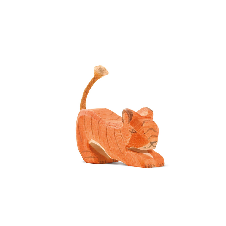 Ostheimer Tiger, Small Lurking, a hand-carved wooden tiger toy made in Germany