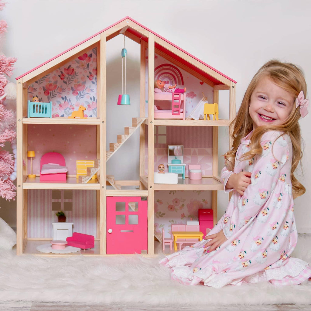 Tiny Land® Love Dollhouse with 30 Furniture toys for little girls 