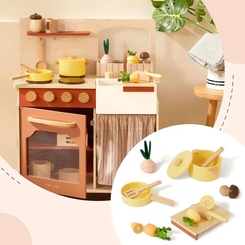 Tiny Land® Cubby Kitchenette - Natural color kids wooden kitchen toys