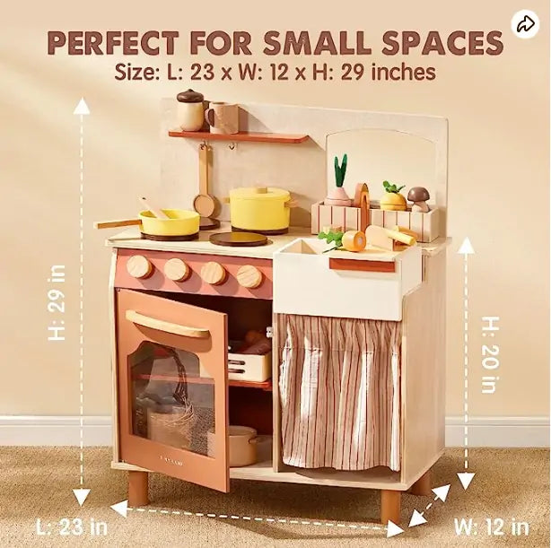 Tiny Land® Cubby Kitchenette - Natural pretend play wooden kitchen