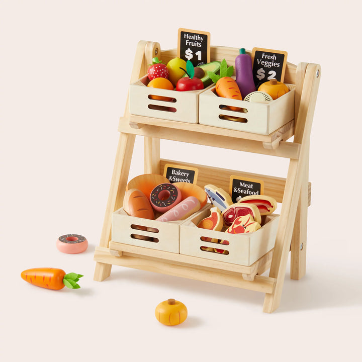 Tiny Land® Versatile Wooden Rack Pretend Play Farmers Market Stand