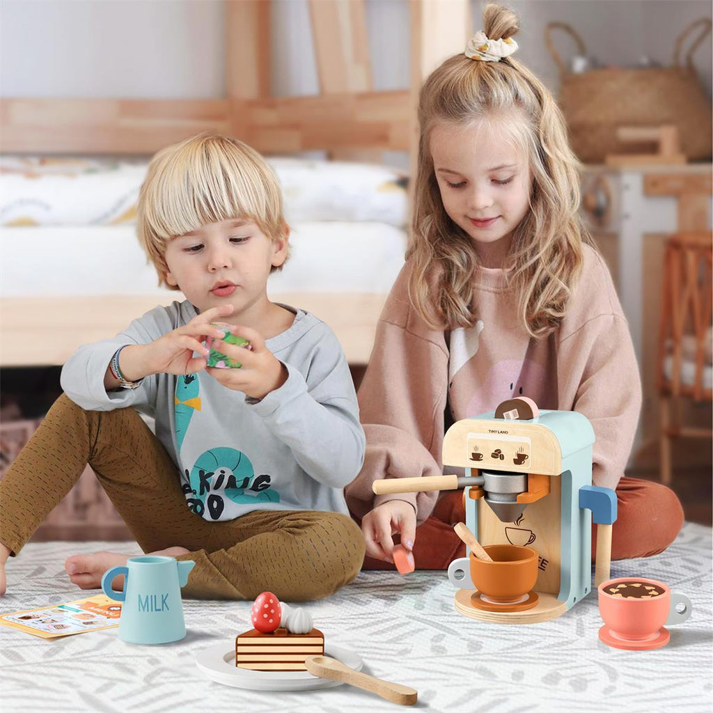 Tiny Land® Wooden Kids Play Coffee Maker Set Lifestyle 