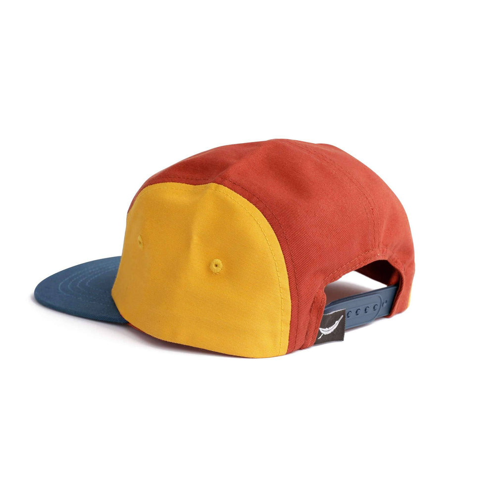 Back view of the five panel hat highlights its adjustable snapback closure from Trek Light