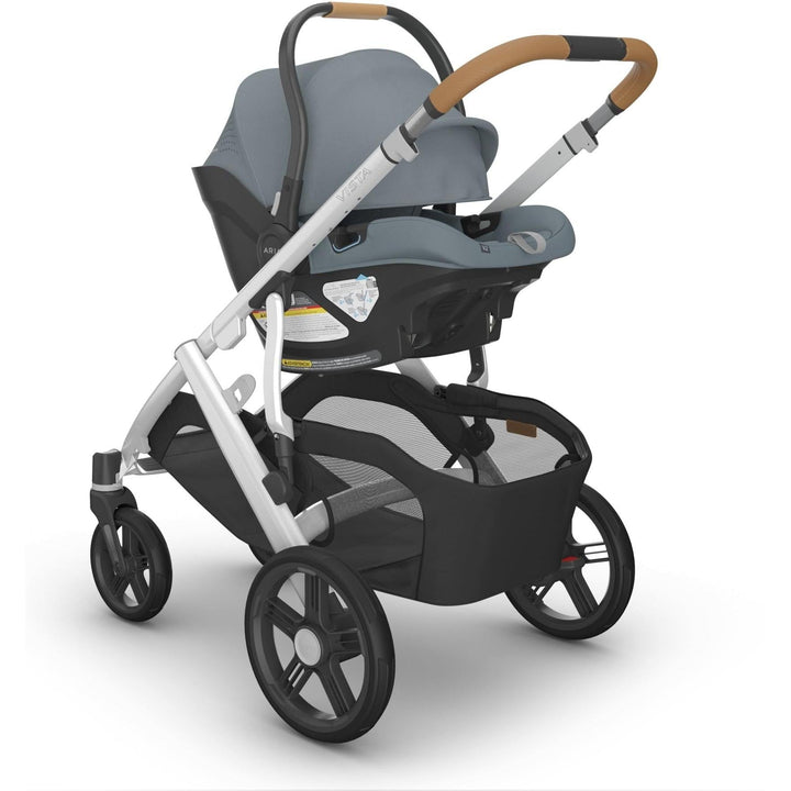 UPPAbaby Aria V2 infant car seat clicked directly onto a Vista stroller frame, adapter-free travel system