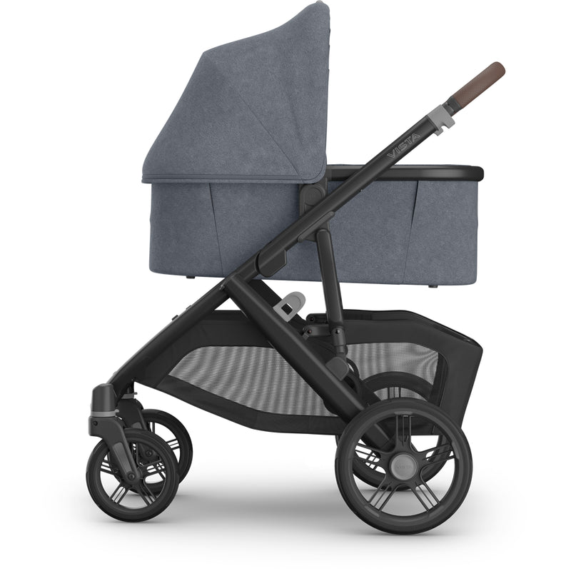 Side profile of Uppababy Vista V3 Stroller + Bassinet V3 in Julian, showing safest modular stroller features.