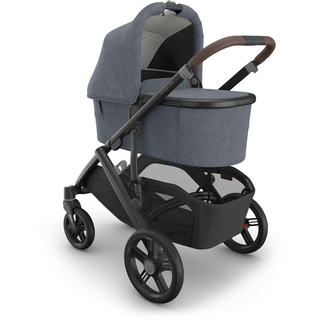 Front and side display of Uppababy Vista V3 Stroller + Bassinet V3 in Julian, ideal stroller for growing families.