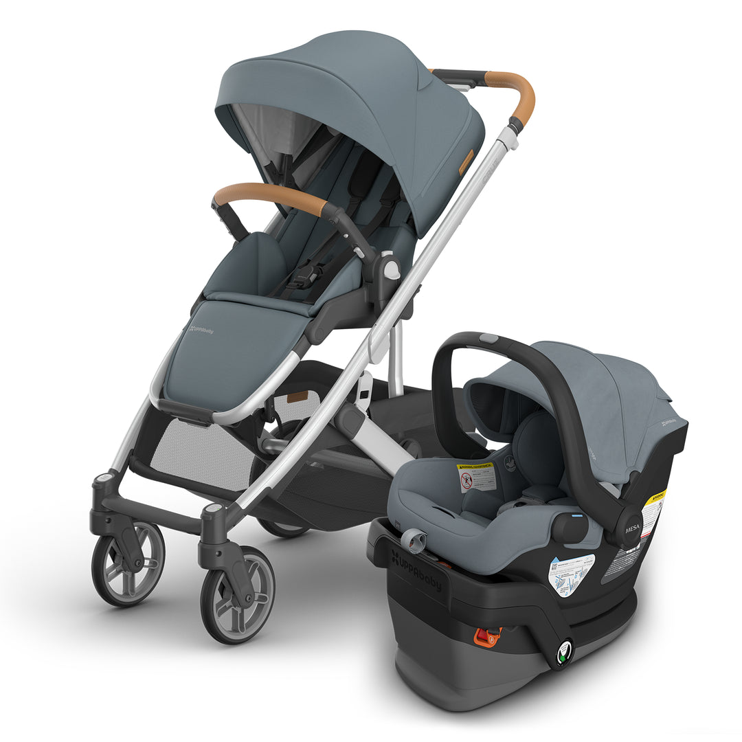 Callum Mesa V3 and Cruz V3 travel system by UPPAbaby, designed as a lightweight stroller with car seat.