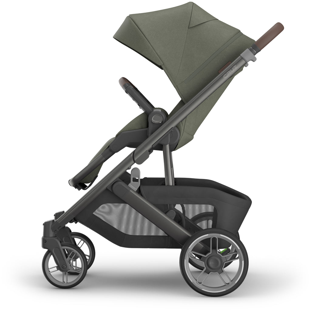 Back angle of Uppababy Cruz V3 Stroller Evelyn, safest stroller with modular frame and premium materials
