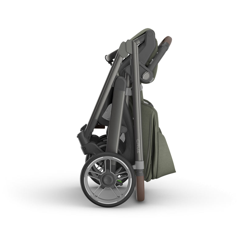 Uppababy Cruz V3 Stroller in Evelyn color, shown from front angle, featuring premium fabrics and sleek baby stroller design