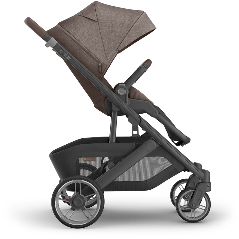 Left side of Uppababy Cruz V3 Stroller Owen, premium fabrics and compact fold for stroller from newborn to toddler