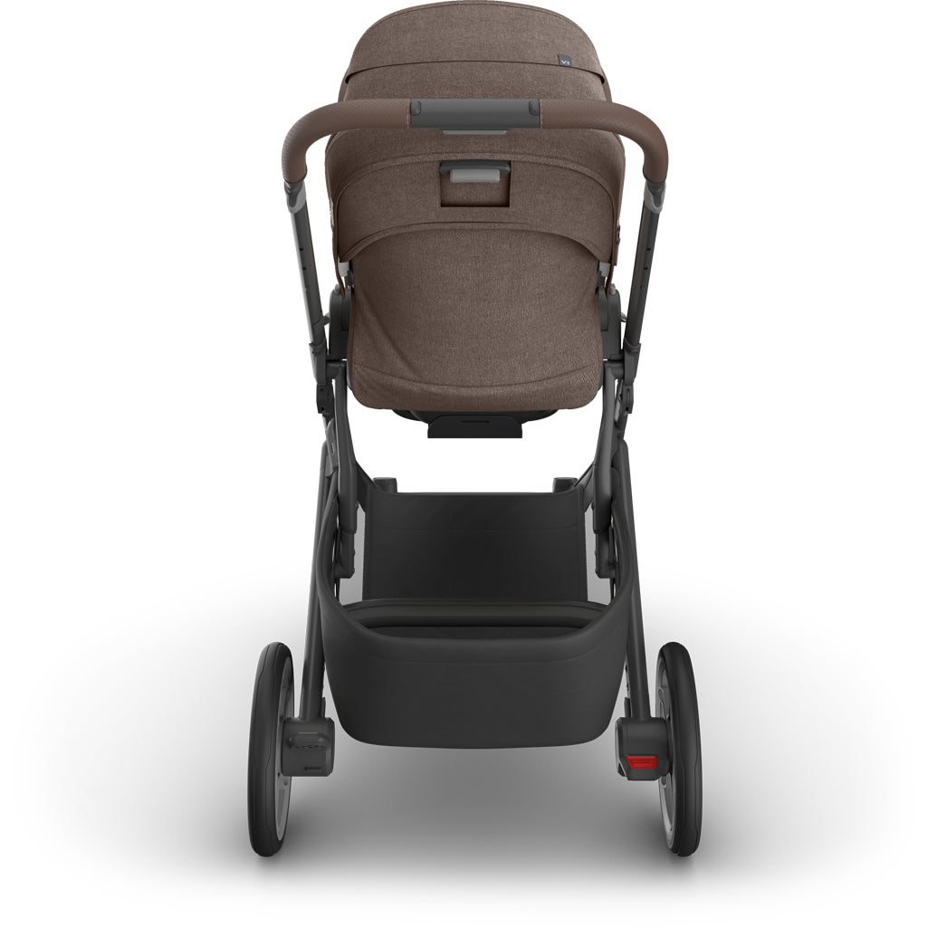 Back view of Uppababy v3 stroller cruz Owen, showcasing safest stroller design with sturdy frame and smooth ride