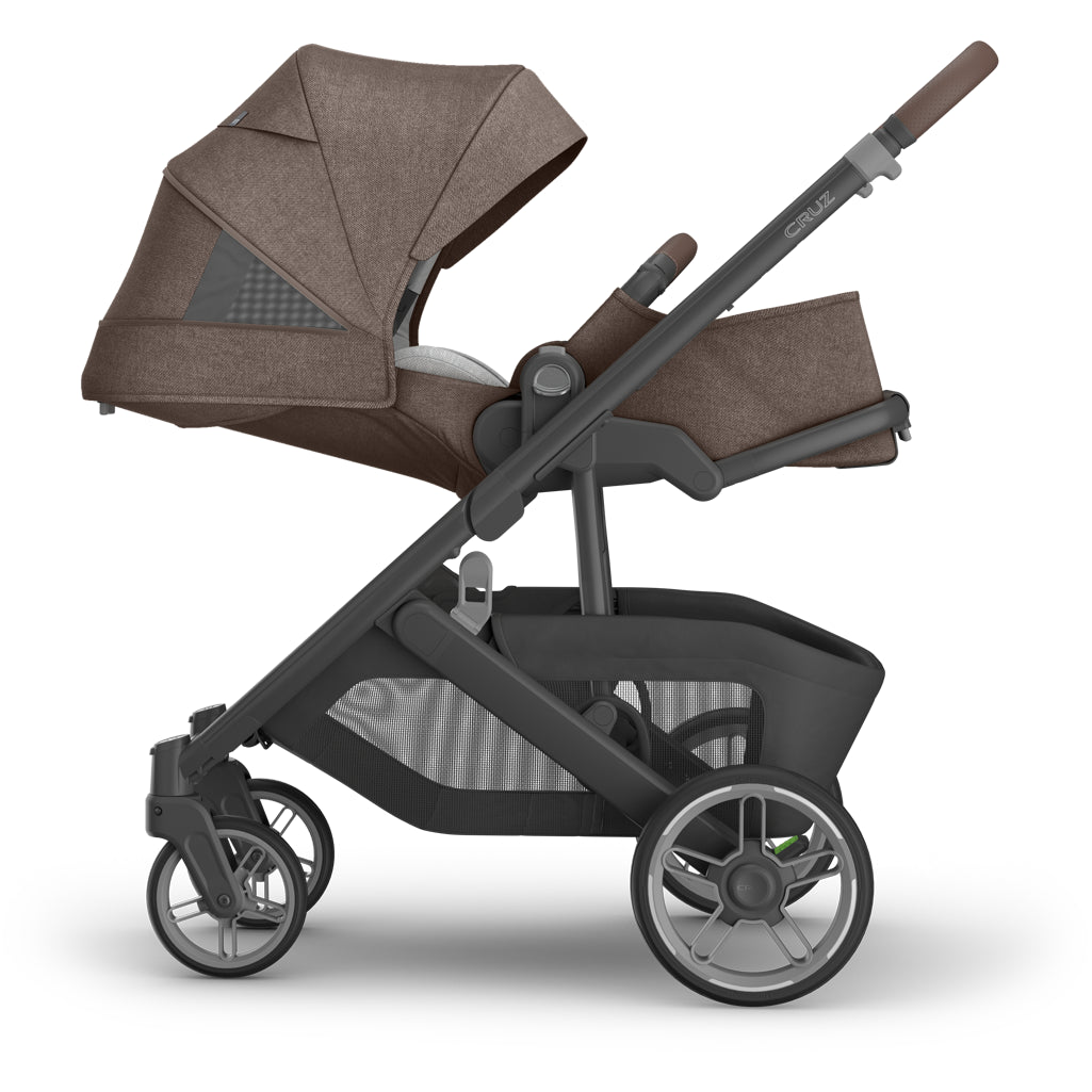 Rear angle of Uppababy Cruz V3 Stroller Owen, stroller with great suspension for smooth toddler stroller rides