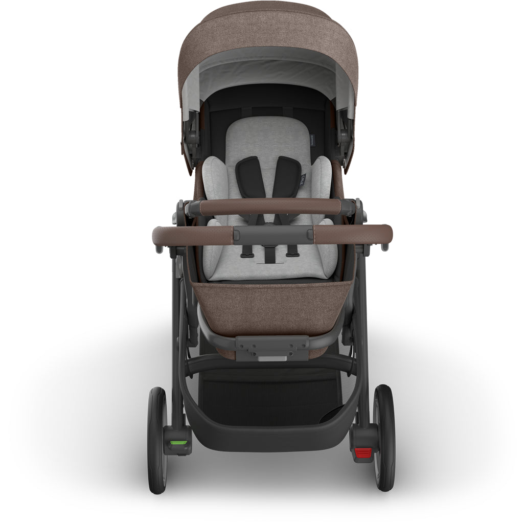 Reversed seat view of Uppababy Cruz V3 Stroller Owen, baby bassinet compatible stroller for newborns