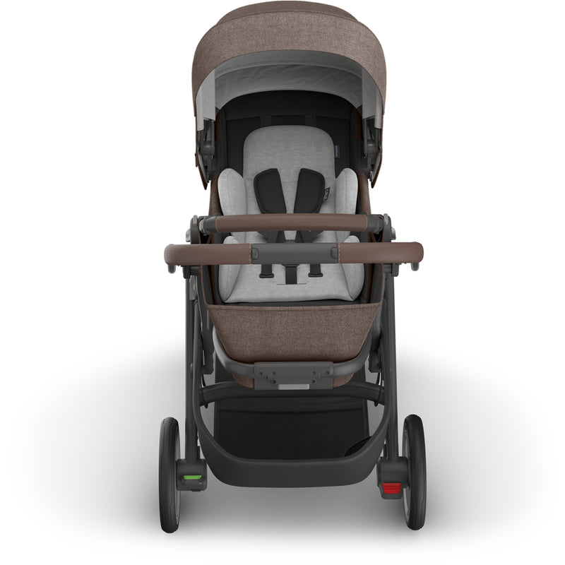 Reversed seat view of Uppababy Cruz V3 Stroller Owen, baby bassinet compatible stroller for newborns