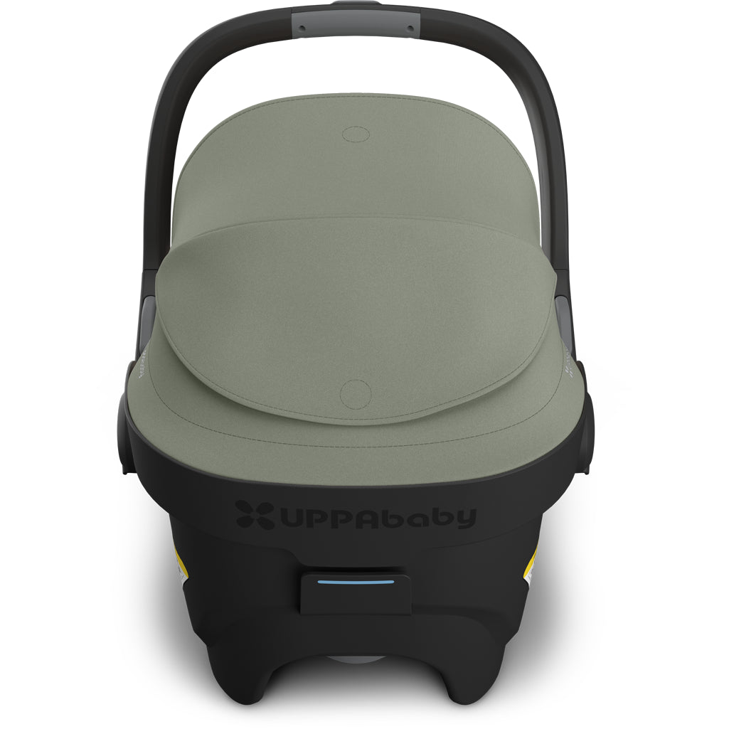 Rear profile of Uppababy Mesa V3 Infant Car Seat Evelyn green with latch installation features