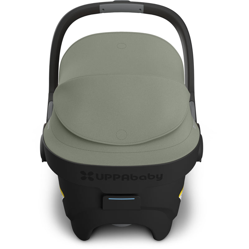 Rear profile of Uppababy Mesa V3 Infant Car Seat Evelyn green with latch installation features