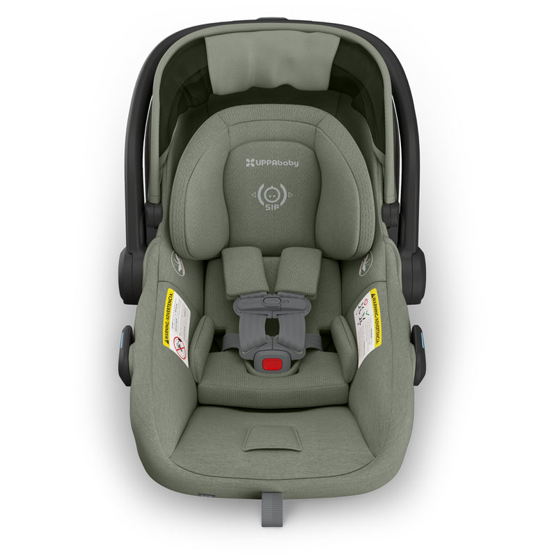 Side view with extra sunshade of Uppababy Mesa V3 Infant Car Seat Evelyn green highlighting top car seats for infant