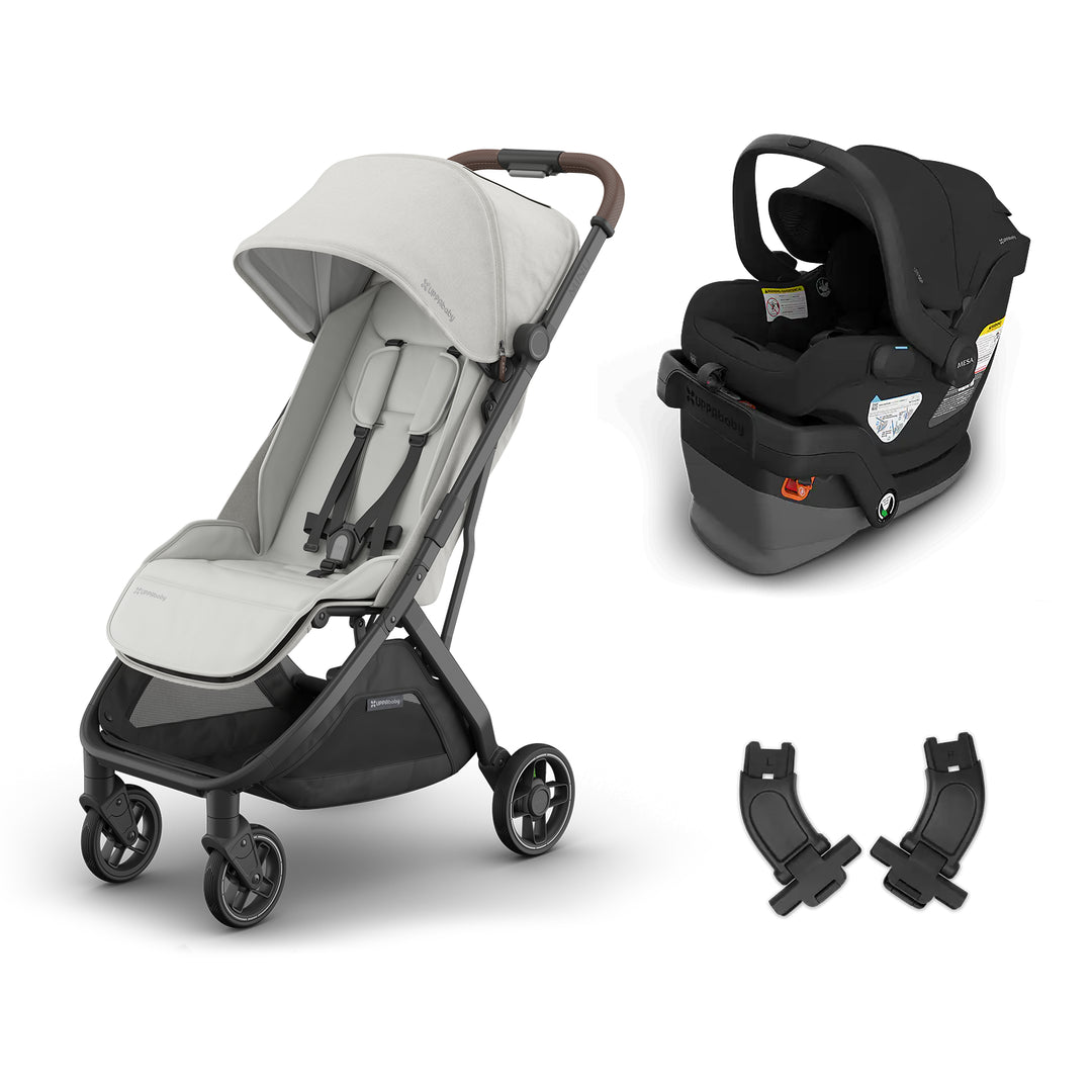 UPPAbaby mesa v3 infant car seat and minu stroller travel system savannah grey and black