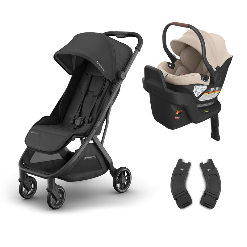 UPPAbaby Minu V3 Jake stroller and Aria Declan car seat shown together as a best travel system stroller combo.