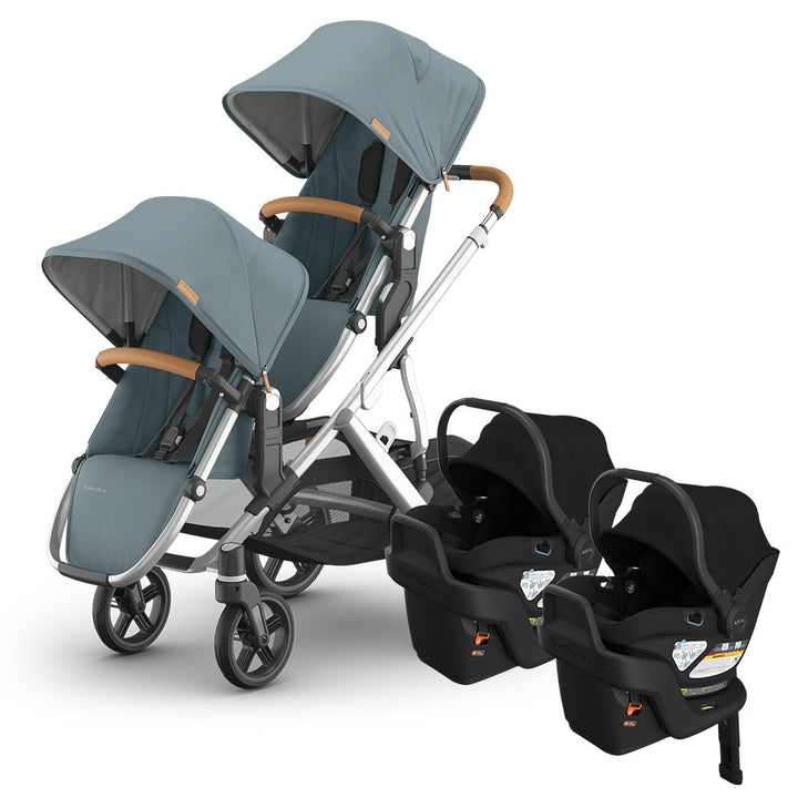Callum UPPAbaby Vista V3 + Aria V2 Twin Double Travel System with James (Black) infant car seats and bases