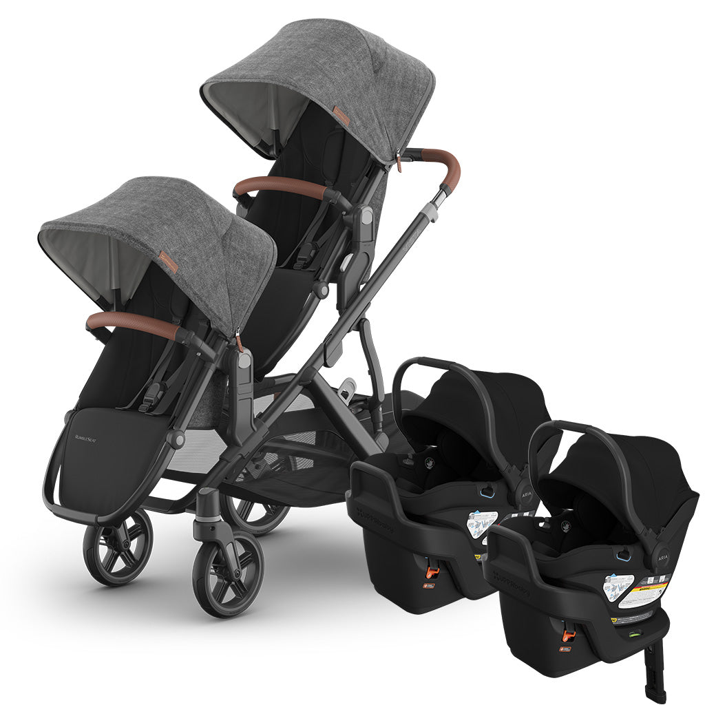 UPPAbaby Vista V3 + Aria V2 Twin Double Travel System, Greyson stroller and RumbleSeat V3 with two James Aria V2 seats