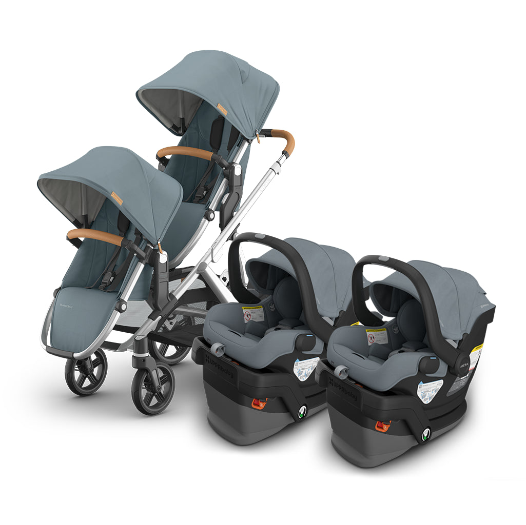 UPPAbaby callum blue vista v3 and mesa v3 twin travel system for families