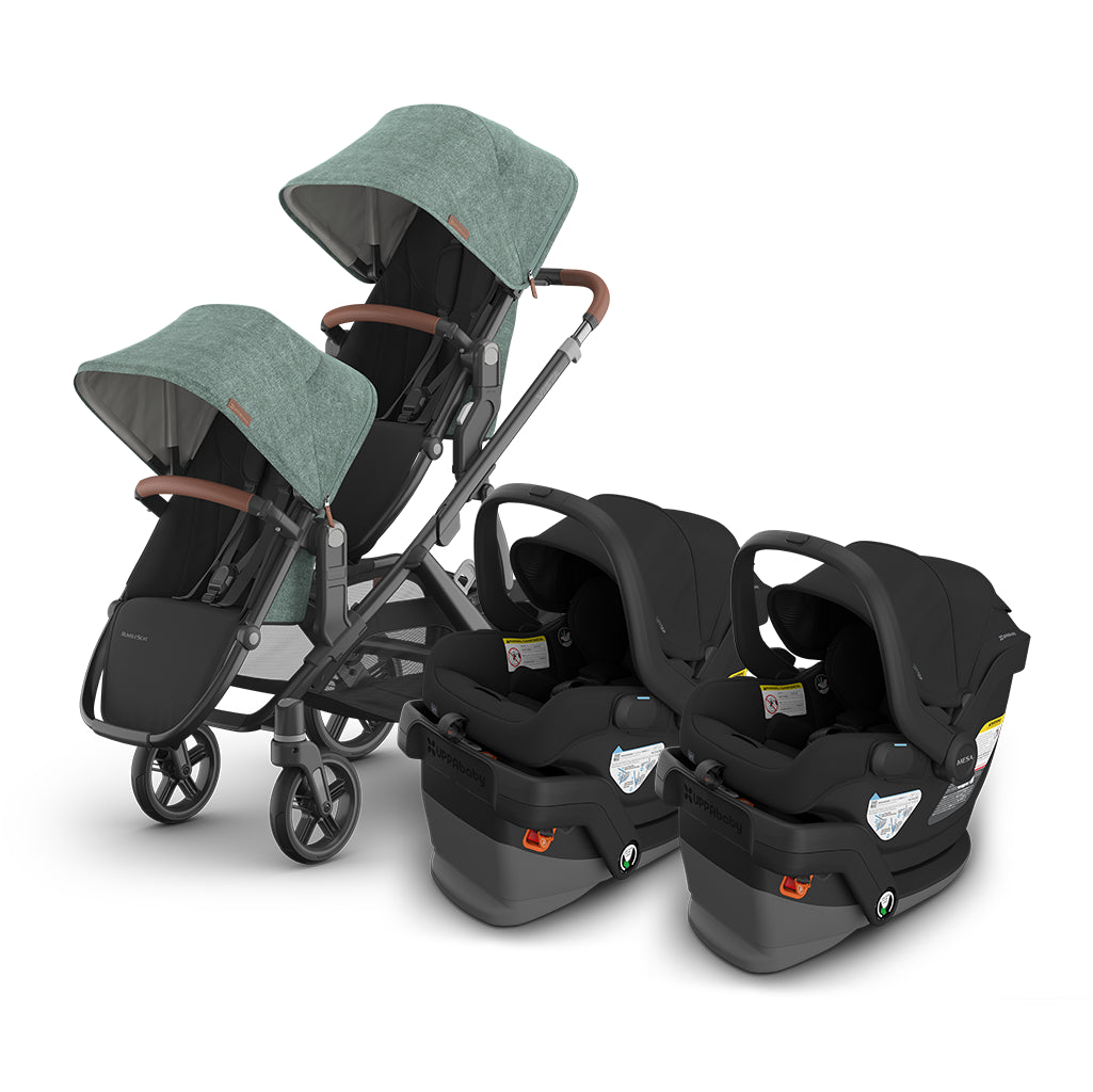 vista v3 in gwen green with mesa v3 and rumbleseat v3 by uppababy