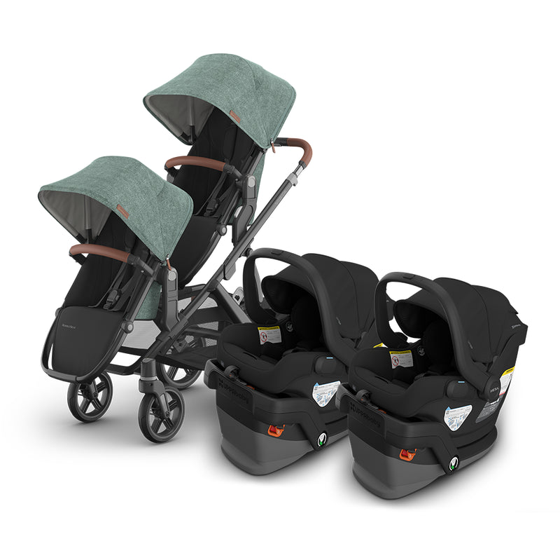 vista v3 in gwen green with mesa v3 and rumbleseat v3 by uppababy