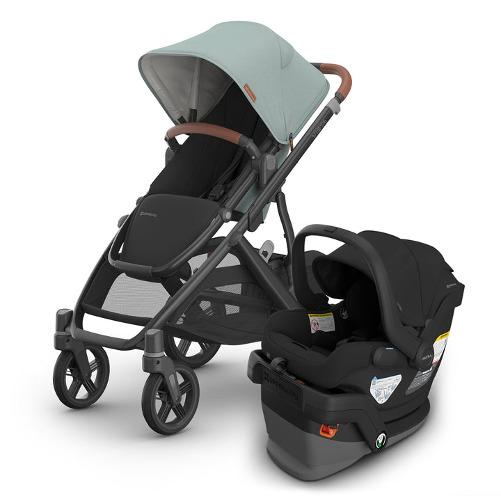UPPAbaby vista v3 single stroller in kenzi mystic aqua and mesa v3 infant car seat in jake