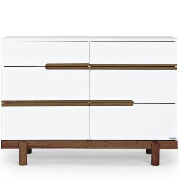 Upgrade your space with the Dadada Bliss 6-Drawer Dresser in White & Walnut, the best nursery dresser for modern homes.