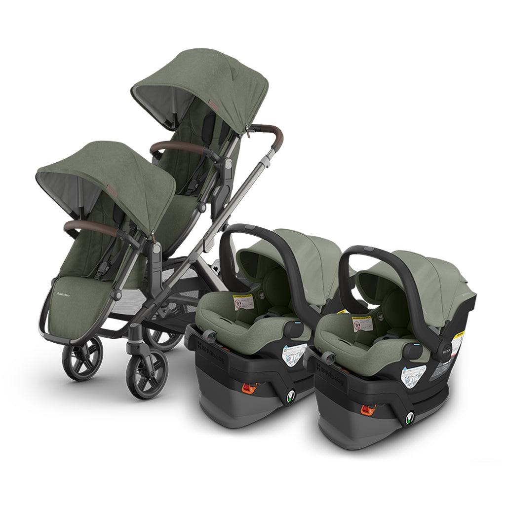 evenlyn uppababy vista v3 with rumbleseat and toddler seat and two mesa v3 for twin stroller bundle 