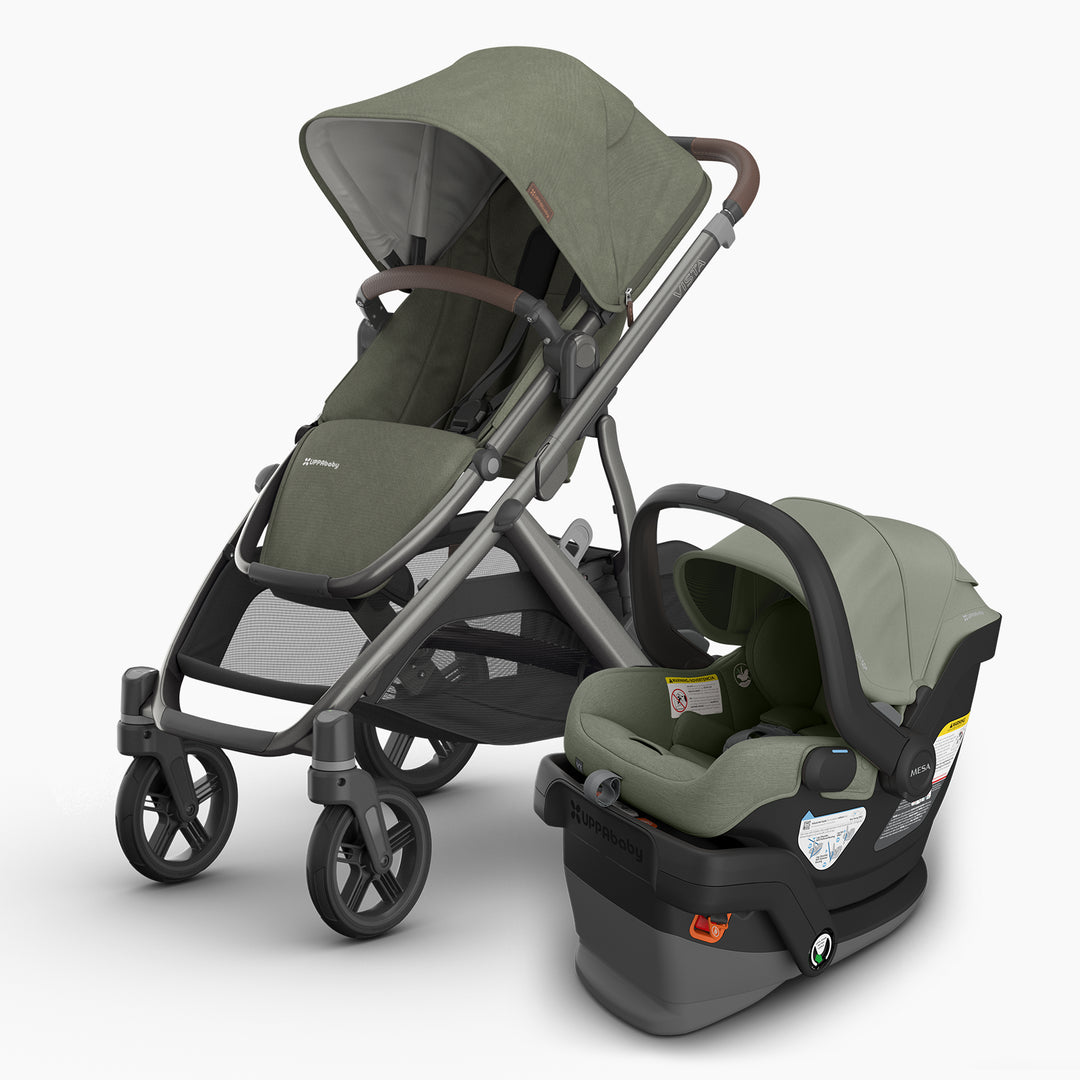evelyn uppababy vista v3 stroller next to travel system compatable mesa v3 infant car seat 