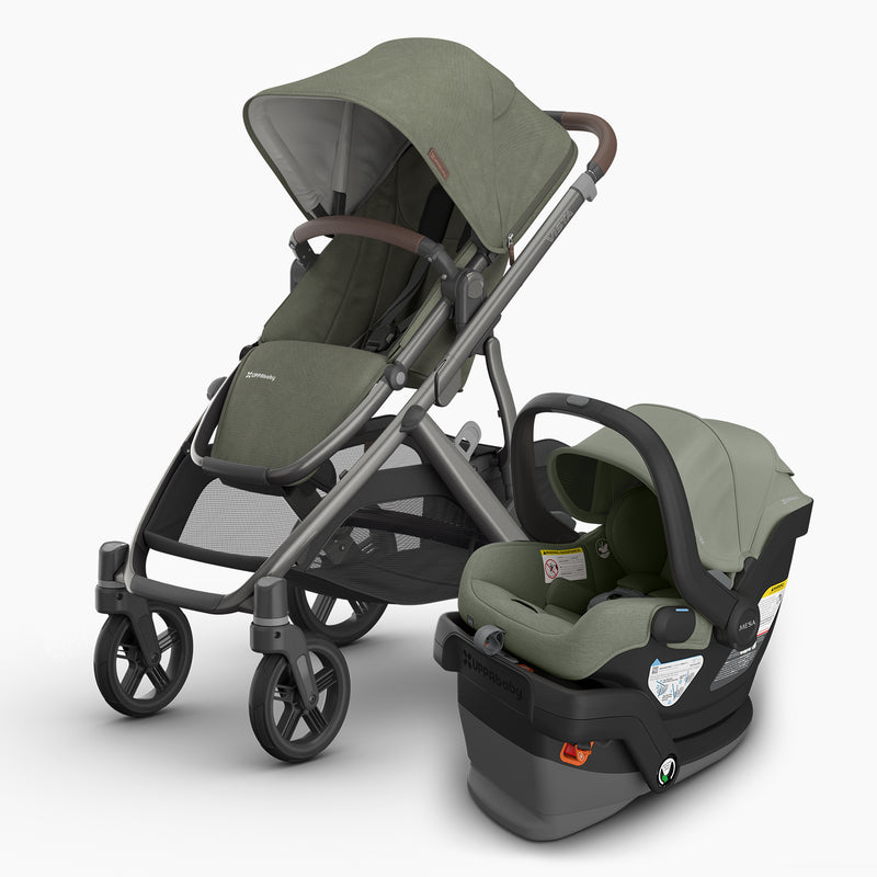 evelyn uppababy vista v3 stroller next to travel system compatable mesa v3 infant car seat 