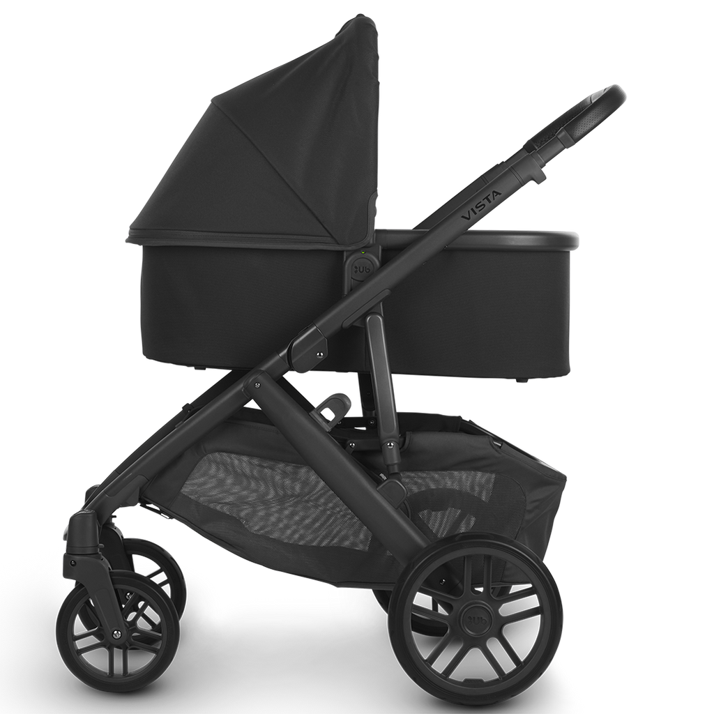 Side View of Uppababy Vista Stroller V2 with Bassinet Accessory in Jake