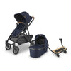 Uppababy Vista travel system stroller with sibling piggy back accessory in Noa Navy