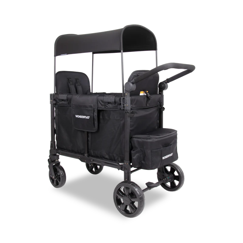 wonderfold w2 elite pro stroller wagon for infants stroller wagon for toddlers family travel system jet black cooler all-terrain wheels 