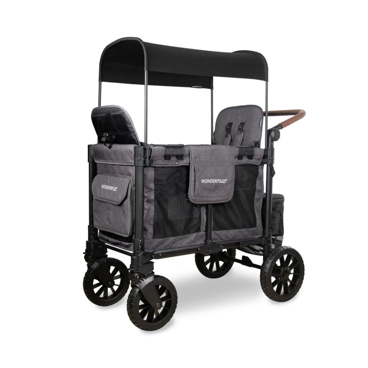 Explore the gray Wonderfold W2 Luxe Pro Stroller Wagon with sleek dual seating, a premium stroller wagon built for daily family use