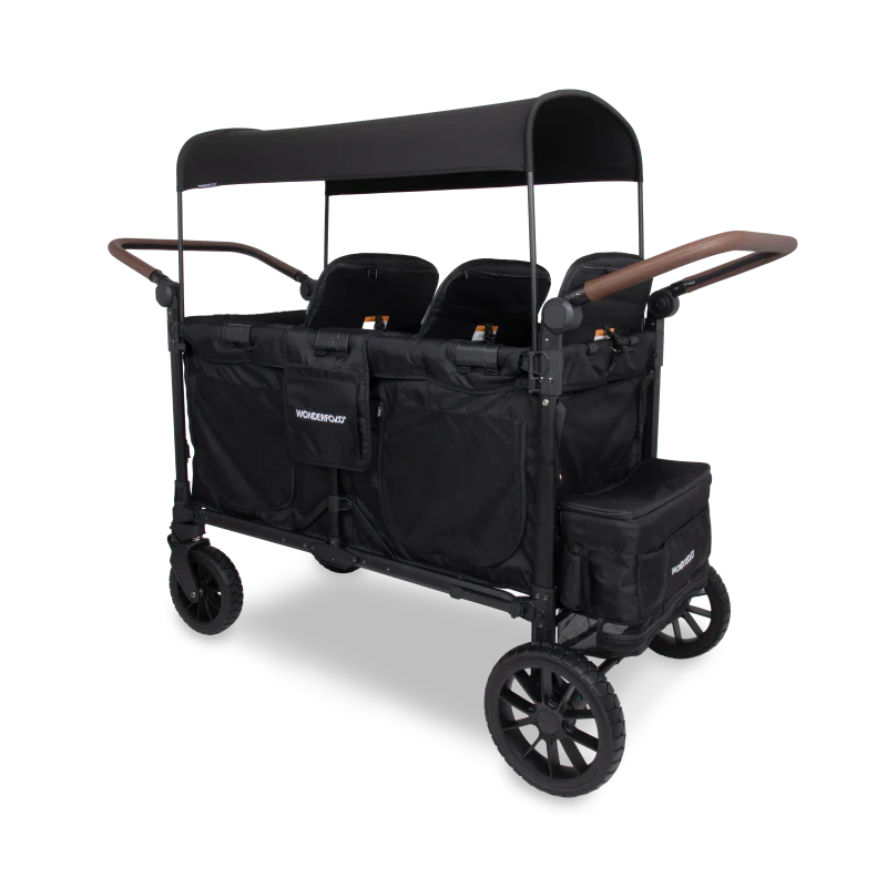 wonderfold w6 stroller wagon four-wheels stroller double seat stroller six seat stroller jet black