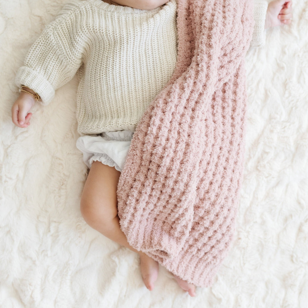 Everyday comfort feels upgraded with the Saranoni Waffle Knit Mini Blanket in Rosette, a Best baby blankets essential.