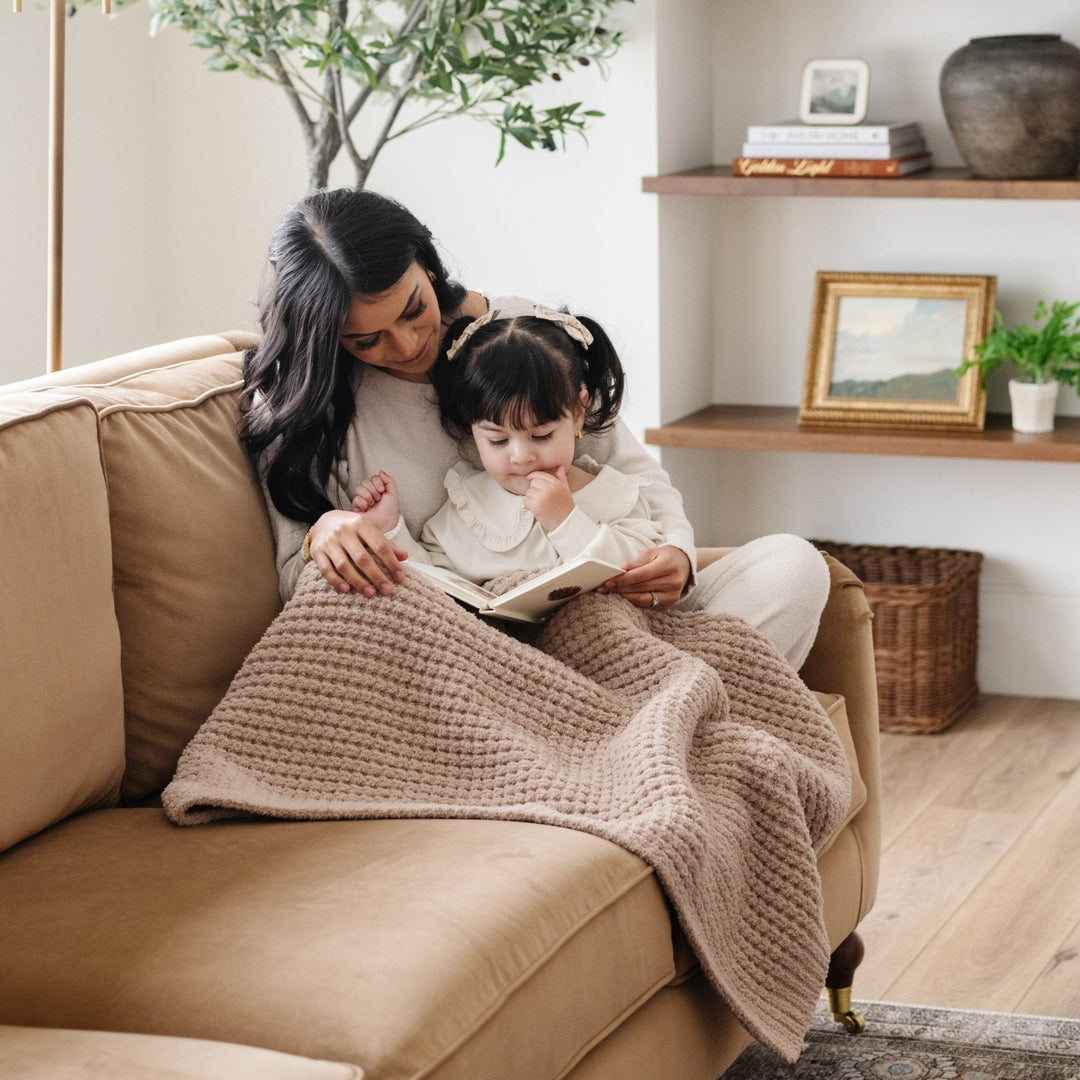 Wheat Saranoni Waffle Knit Receiving Blanket is a comfy baby boy blankets choice for nap time.