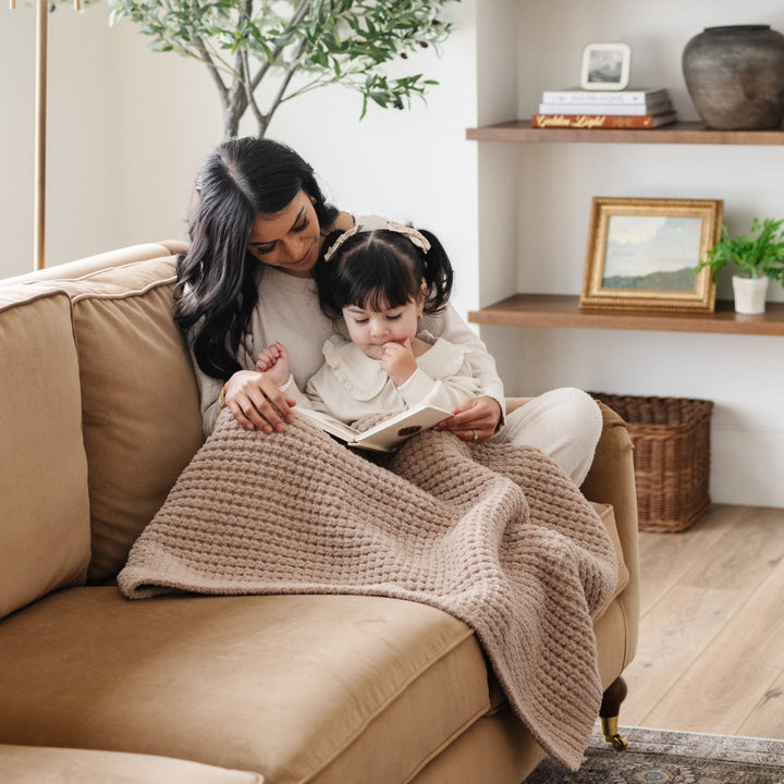 Wheat Saranoni Waffle Knit Receiving Blanket is a comfy baby boy blankets choice for nap time.