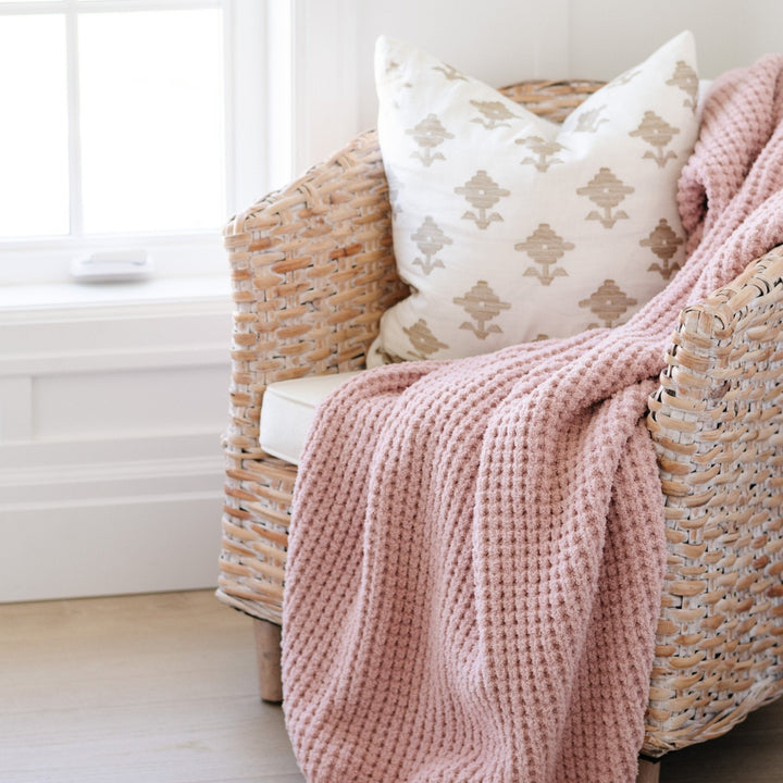 SaranoniÕs Waffle Knit Toddler Blanket in Rosette brings everyday luxury, making it a must-have baby girl blanket.