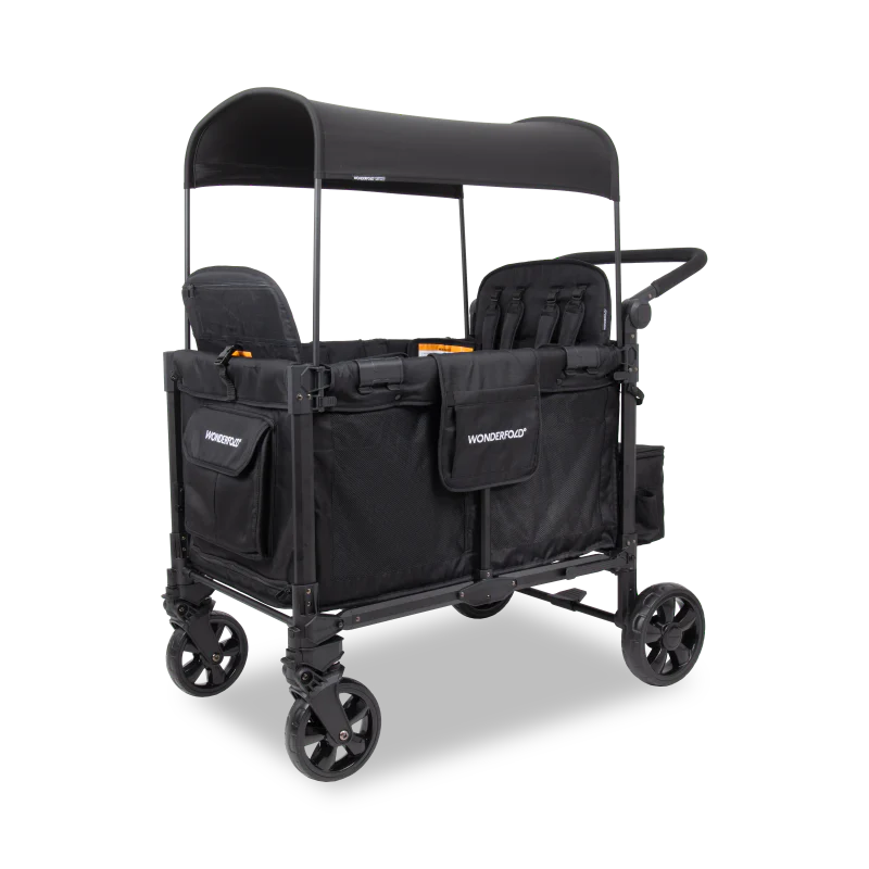 wonderfold w4 elite pro stroller four wheels for seater five-point-harness jet black cooler storage