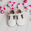 White t-bar little love bug shoes 